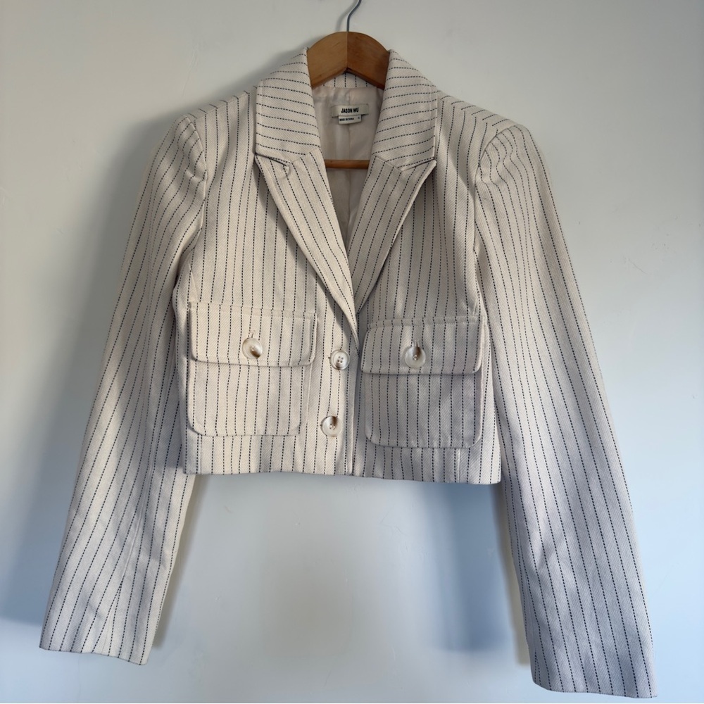 Jason Wu Cropped Striped Blazer Size: Small - image 1